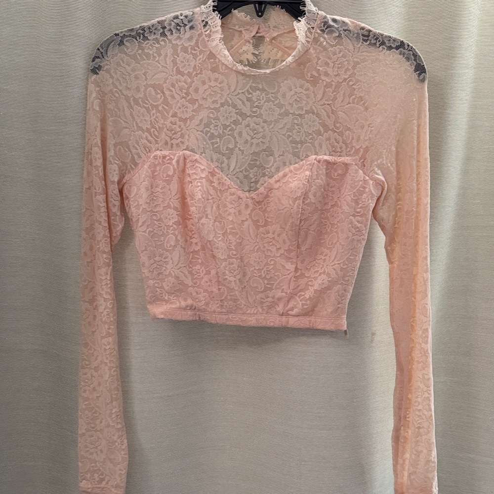 Bebe Soft Pink Lace Detail Top